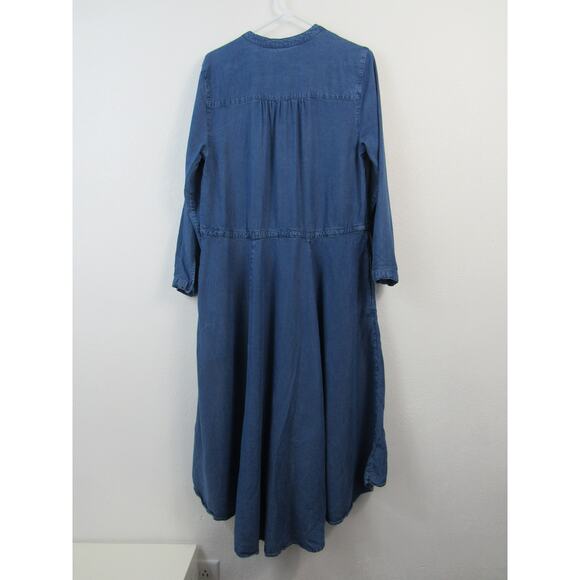 Gap Medium Tall Long Sleeve Tie Shirt Dress Chambray Indigo Casual Peasant - Picture 5 of 5